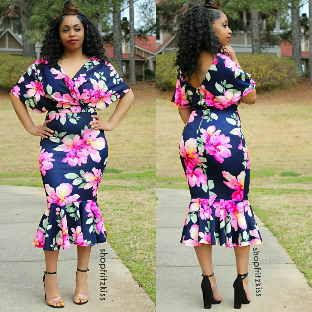 Floral peep shoulders dress